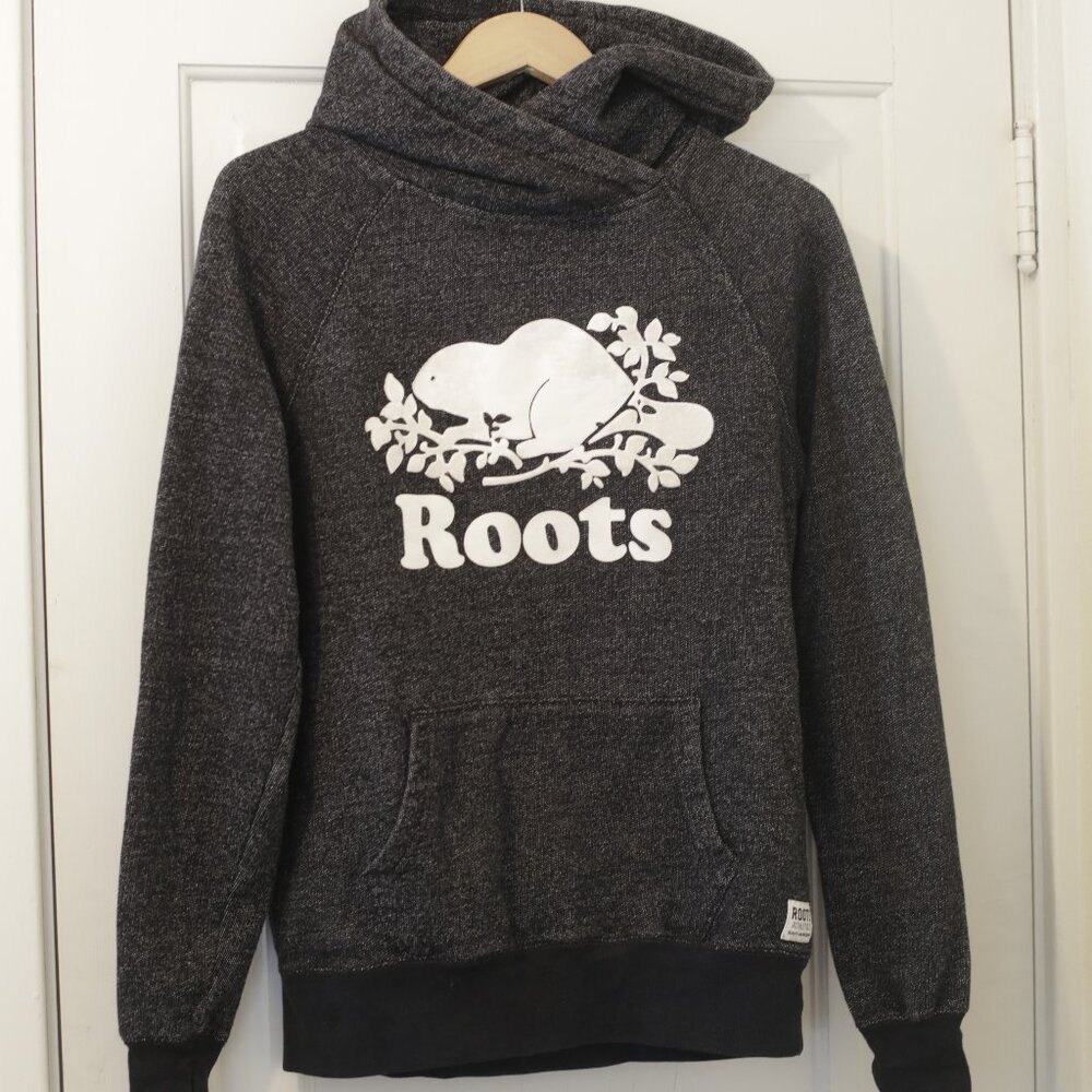 Roots Canada Black Hoodie Hooded Seatshirt Size Medium